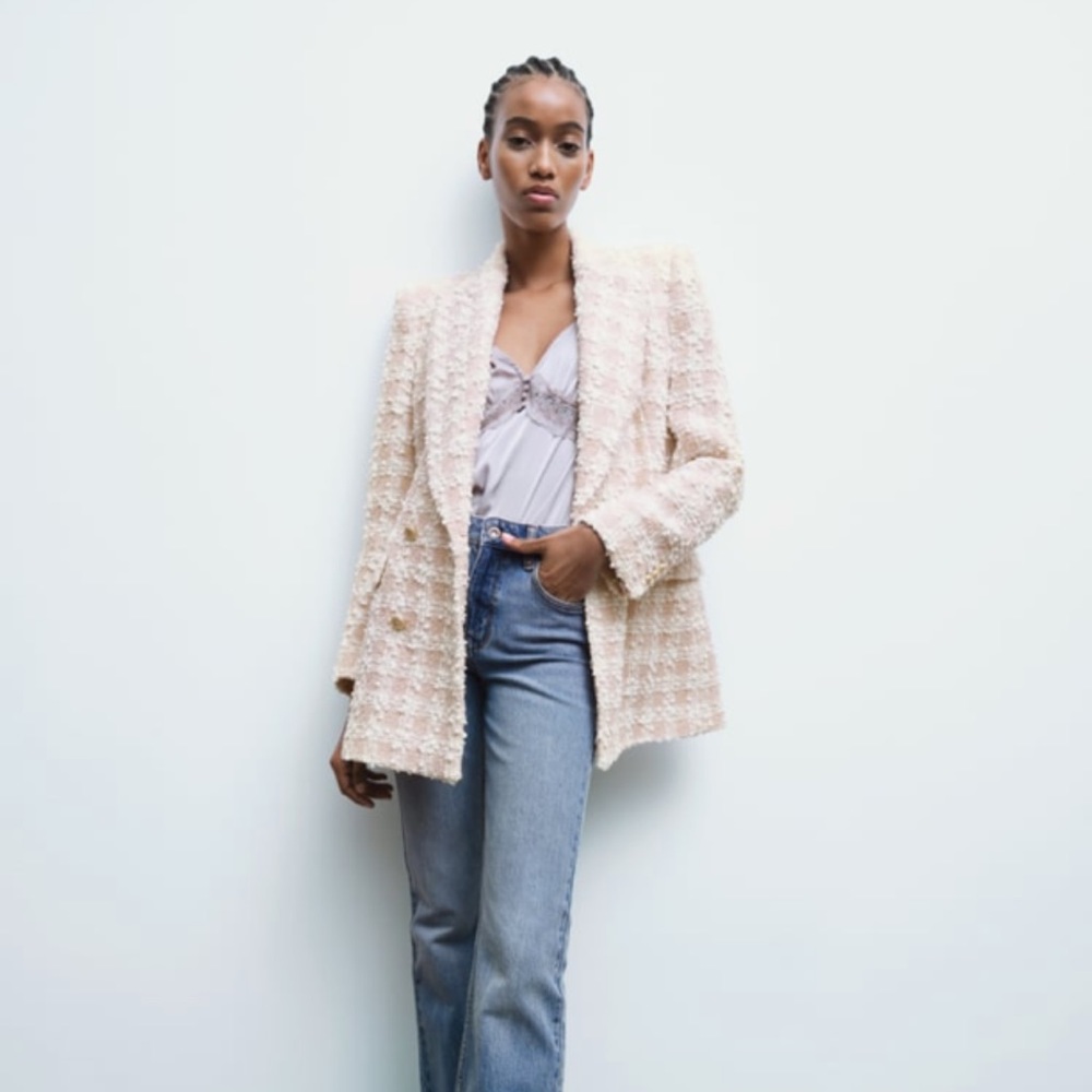 ZARA double breasted textured blazer